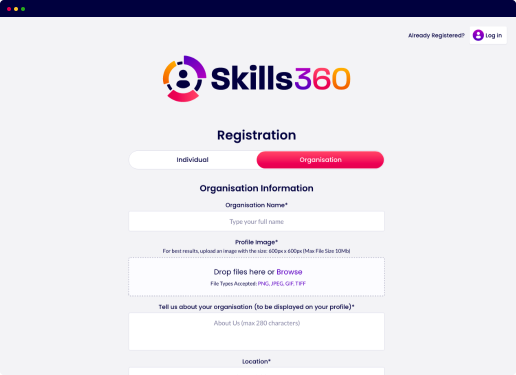 Skills360 Registration Screen