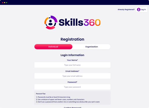 Skills360 Registration Screen